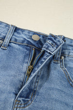 Load image into Gallery viewer, Myosotis Irregular Distressed Bottom Denim Midi Skirt