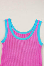 Load image into Gallery viewer, Fiery Red Colorblock Edge Ribbed Knit U Neck Tank Top - Fashion Queen