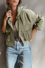 Load image into Gallery viewer, Laurel Green Zipped Pocket Cropped Hooded Utility Jacket
