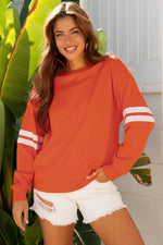 Load image into Gallery viewer, Fiery Red Varsity Striped Detail Drop Shoulder Oversized Sweatshirt