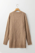 Load image into Gallery viewer, Coffee Cable Knit Drop Shoulder Loose Fit Sweater Dress - Fashion Queen