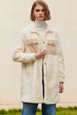 Load image into Gallery viewer, Blue Contrast Flap Pocket Single Breasted Teddy Coat - Fashion Queen