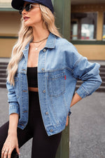 Load image into Gallery viewer, Light Blue Washed Oversize Pocketed Denim Jacket - Fashion Queen