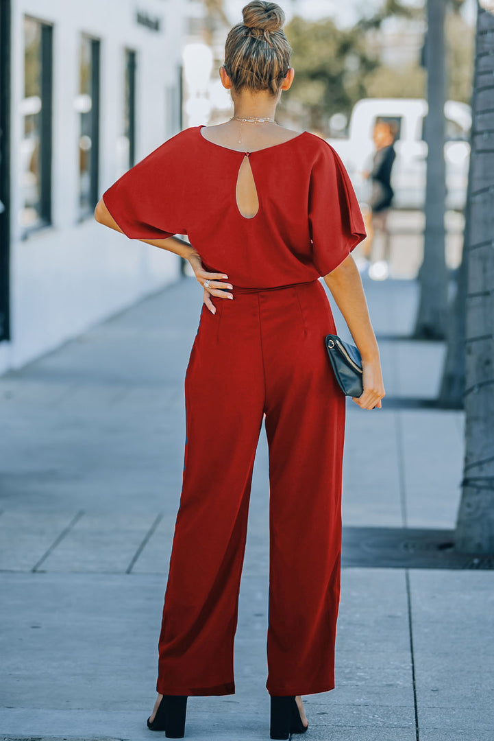 Blue Belted Wide Leg Jumpsuit