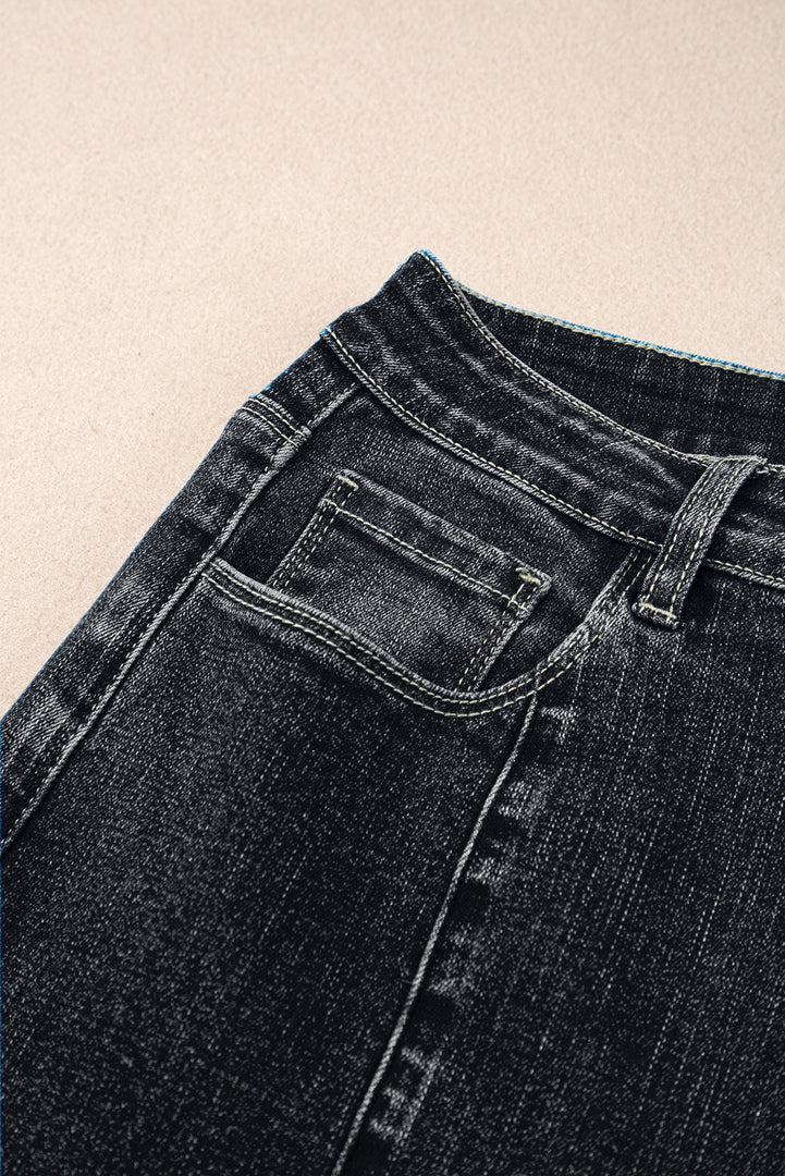 Dark Blue Plain Seam Detail Flared Bottom Ankle Length Jeans
