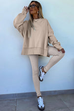 Load image into Gallery viewer, Jet Stream Solid Color Oversize Slit Sweatshirt Ribbed Leggings 2pcs Set