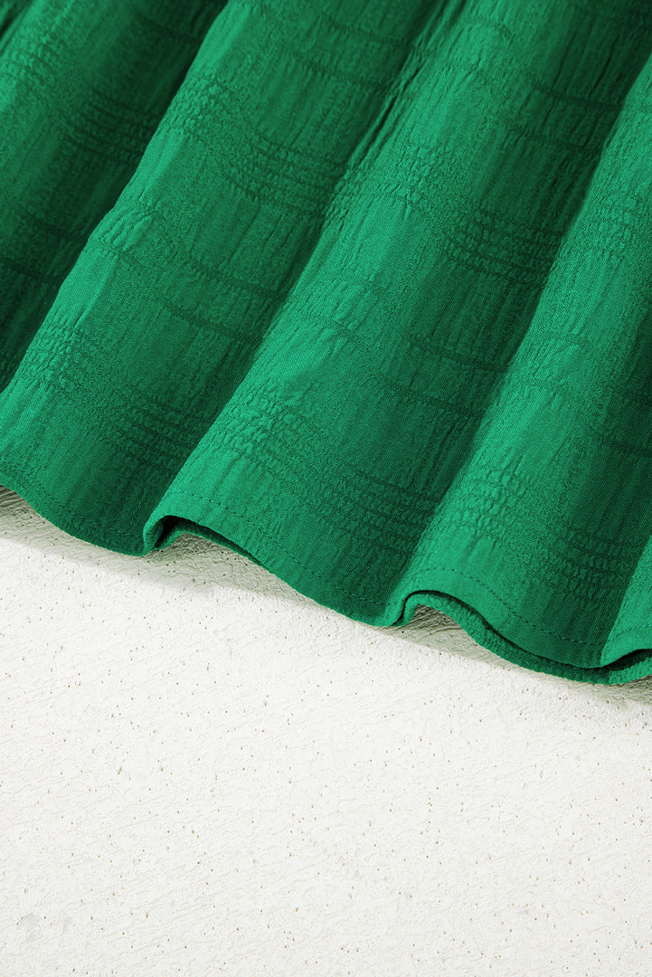 Sail Blue Solid Textured Smocked Puff Short Sleeve High Waist Long Dress - Fashion Queen -  19