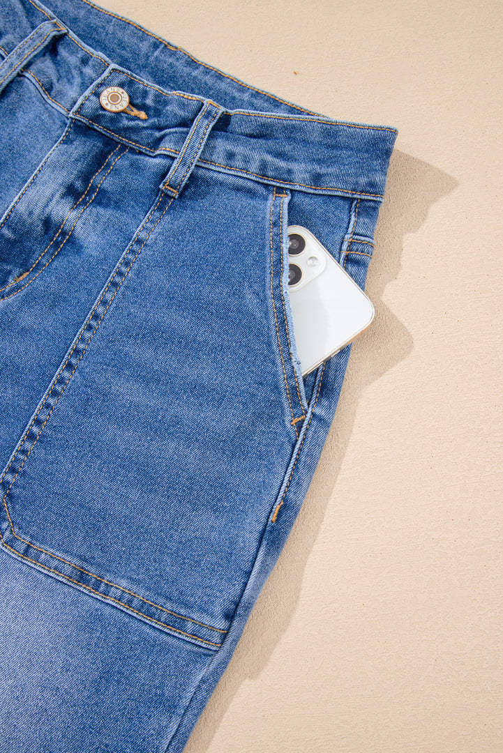 Sky Blue Cropped High Rise Wide Leg Jeans