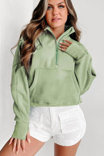 Load image into Gallery viewer, Bonbon Fleece Lined Zip Up Stand Collar Thumbhole Sleeve Sweatshirt - Fashion Queen