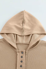 Load image into Gallery viewer, Sky Blue Casual Button Solid Patchwork Trim Hoodie - Fashion Queen