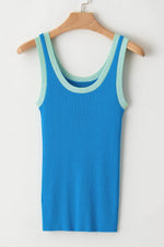 Load image into Gallery viewer, Fiery Red Colorblock Edge Ribbed Knit U Neck Tank Top - Fashion Queen