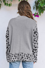 Load image into Gallery viewer, Khaki Leopard High Neck Side Slit Oversized Sweater