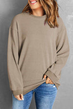 Load image into Gallery viewer, Black Solid Ribbed Knit Round Neck Pullover Sweatshirt - Fashion Queen