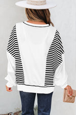 Load image into Gallery viewer, White Stripe Colorblock Patchwork Contrast Stitching Oversize Sweatshirt
