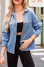 Load image into Gallery viewer, Light Blue Washed Oversize Pocketed Denim Jacket - Fashion Queen