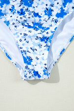Load image into Gallery viewer, Blue Floral Ruffled Strap Lace-up Hollow Out One Piece Swimsuit - Fashion Queen