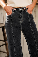 Load image into Gallery viewer, Dark Blue Plain Seam Detail Flared Bottom Ankle Length Jeans