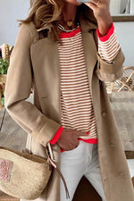 Load image into Gallery viewer, Fiery Red Contrast Trimmed Striped Drop Shoulder Sweater - Fashion Queen