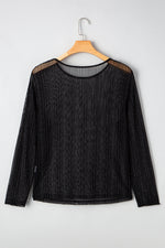 Load image into Gallery viewer, Black Plus Size Shimmer Textured Mesh Fitted Long Sleeve Top