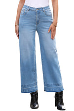 Load image into Gallery viewer, Dusk Blue Raw Hem Straight Leg Loose High Waist Jeans