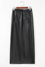 Load image into Gallery viewer, Black Faux Leather Side Slit Maxi Skirt