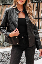 Load image into Gallery viewer, Black Faux Leather Buttoned Front Boxy Jacket