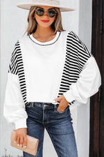 Load image into Gallery viewer, White Stripe Colorblock Patchwork Contrast Stitching Oversize Sweatshirt