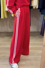 Load image into Gallery viewer, Fiery Red Varsity Striped Detail Crewneck Pullover Elastic Sweatpants 2pcs Outfit