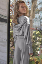 Load image into Gallery viewer, Black Double Zipper Hooded Jacket and Sweatpants Active Set