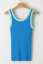 Load image into Gallery viewer, Fiery Red Colorblock Edge Ribbed Knit U Neck Tank Top - Fashion Queen