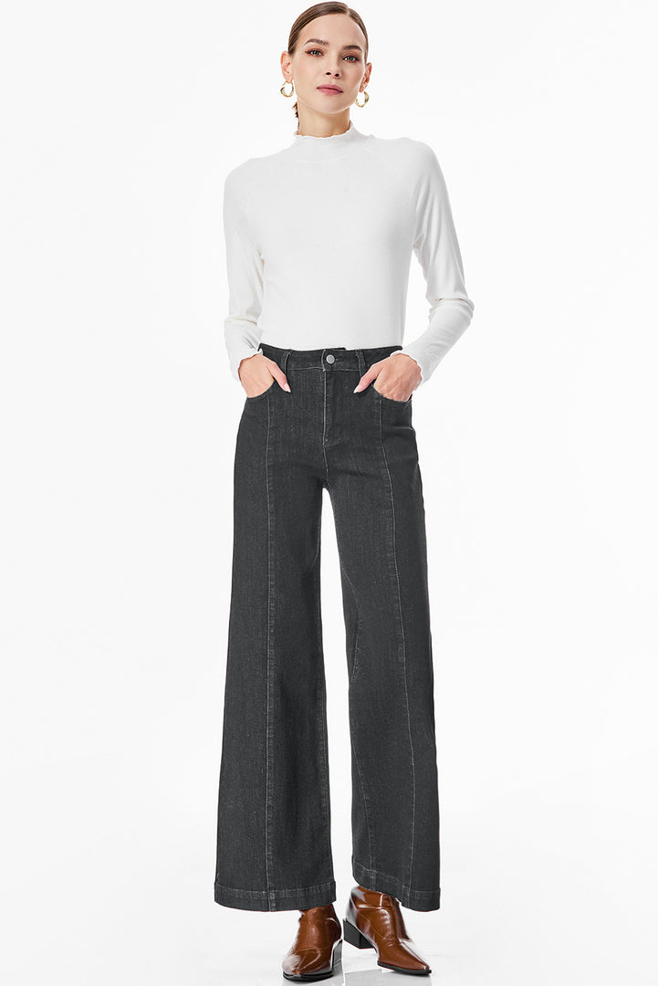Dark Blue Plain Seam Detail Flared Bottom Ankle Length Jeans