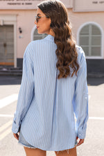 Load image into Gallery viewer, Green Stripe Button Up Oversized Casual Shirt - Fashion Queen - 17