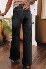 Load image into Gallery viewer, Black Wide Leg Pocketed High Waist Jeans