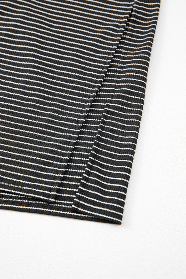 Black Stripe Criss Cross Side Slits Slim Fit Sleeveless Midi Dress