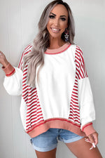 Load image into Gallery viewer, White Stripe Colorblock Patchwork Contrast Stitching Oversize Sweatshirt
