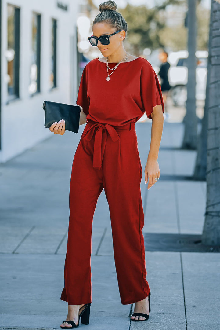 Blue Belted Wide Leg Jumpsuit