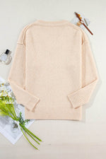 Load image into Gallery viewer, Jungle Green Loose Eyelet V Neck Drop Shoulder Sweater - Fashion Queen