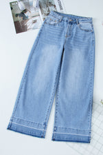 Load image into Gallery viewer, Dusk Blue Raw Hem Straight Leg Loose High Waist Jeans