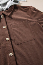 Load image into Gallery viewer, Black Hooded Drawstring Pockets Corduroy Shacket - Fashion Queen