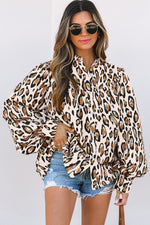 Load image into Gallery viewer, Rose Red Oversized Leopard Print Balloon Sleeve Casual Shirt