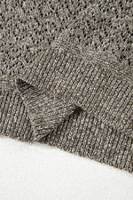 Load image into Gallery viewer, Black Eyelet Pattern Detail V Neck Drop Shoulder Sweater - Fashion Queen