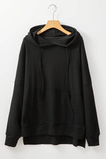 Load image into Gallery viewer, Gray Waffle Knit Fleece Lined High Low Oversized Hoodie - Fashion Queen