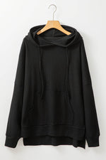 Load image into Gallery viewer, Gray Waffle Knit Fleece Lined High Low Oversized Hoodie - Fashion Queen