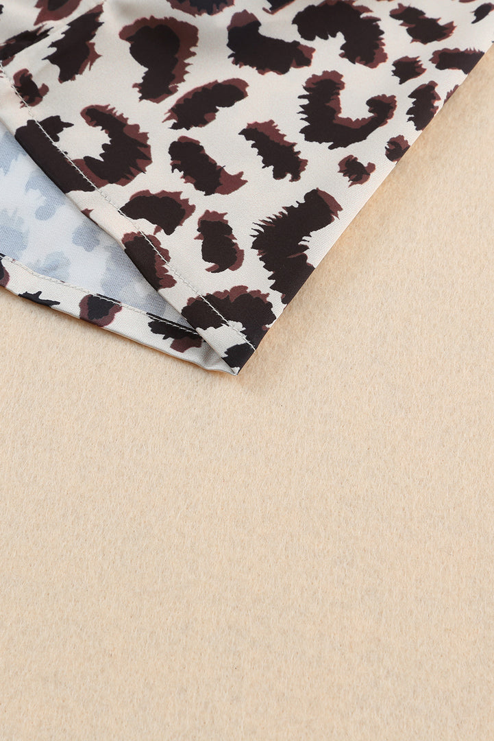 Khaki Contrast Leopard Color Block Blouse