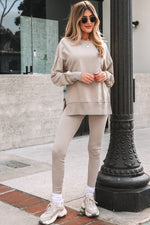 Load image into Gallery viewer, Jet Stream Solid Color Oversize Slit Sweatshirt Ribbed Leggings 2pcs Set