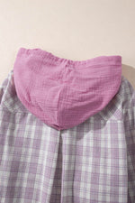 Load image into Gallery viewer, Black Checkered Print Loose Fit Buttoned Hooded Shacket - Fashion Queen