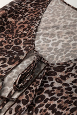 Load image into Gallery viewer, Multicolour Leopard Sheer Mesh Long Sleeve V Neck Lace-up Blouse - Fashion Queen - 12