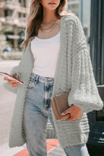 Load image into Gallery viewer, White Chunky Oversize Knit Drop Shoulder Puff Sleeve Cardigan