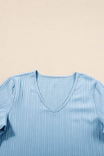 Load image into Gallery viewer, Peach Blossom Ruffled Half Sleeve V Neck Textured Top - Fashion Queen