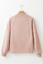 Load image into Gallery viewer, White Zipped Neck Pullover Drop Shoulder Sweatshirt - Fashion Queen